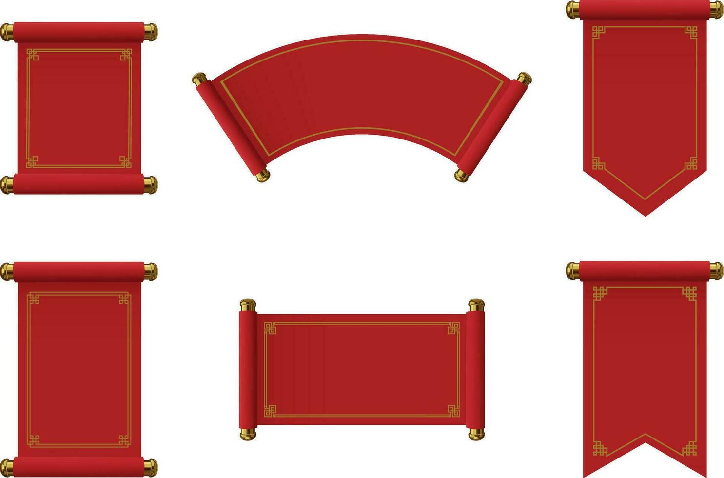 rojo y oro chino pergaminos conjunto de aislado rojo pergaminos con oro decoraciones vector