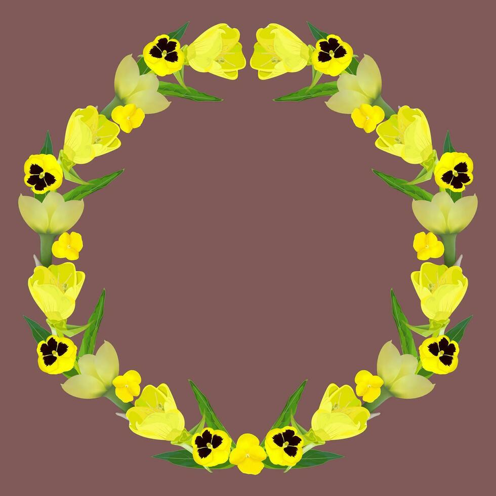 Wreath, frame of yellow flowers on a brown background vector
