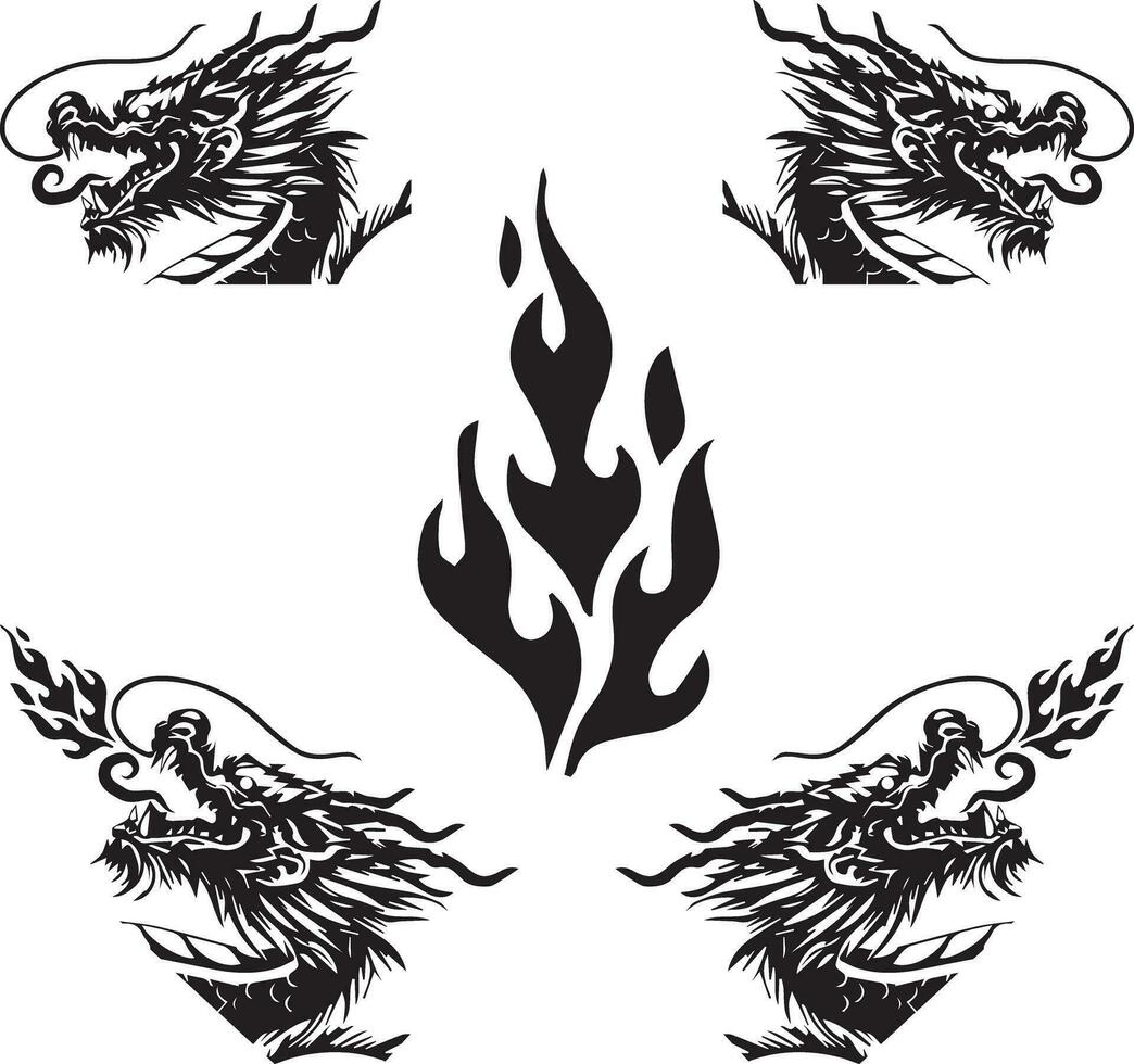 PrintNew Year Dragon with fire Vector Design  New Year's card material for the Year of the Dragon - Dragon set
