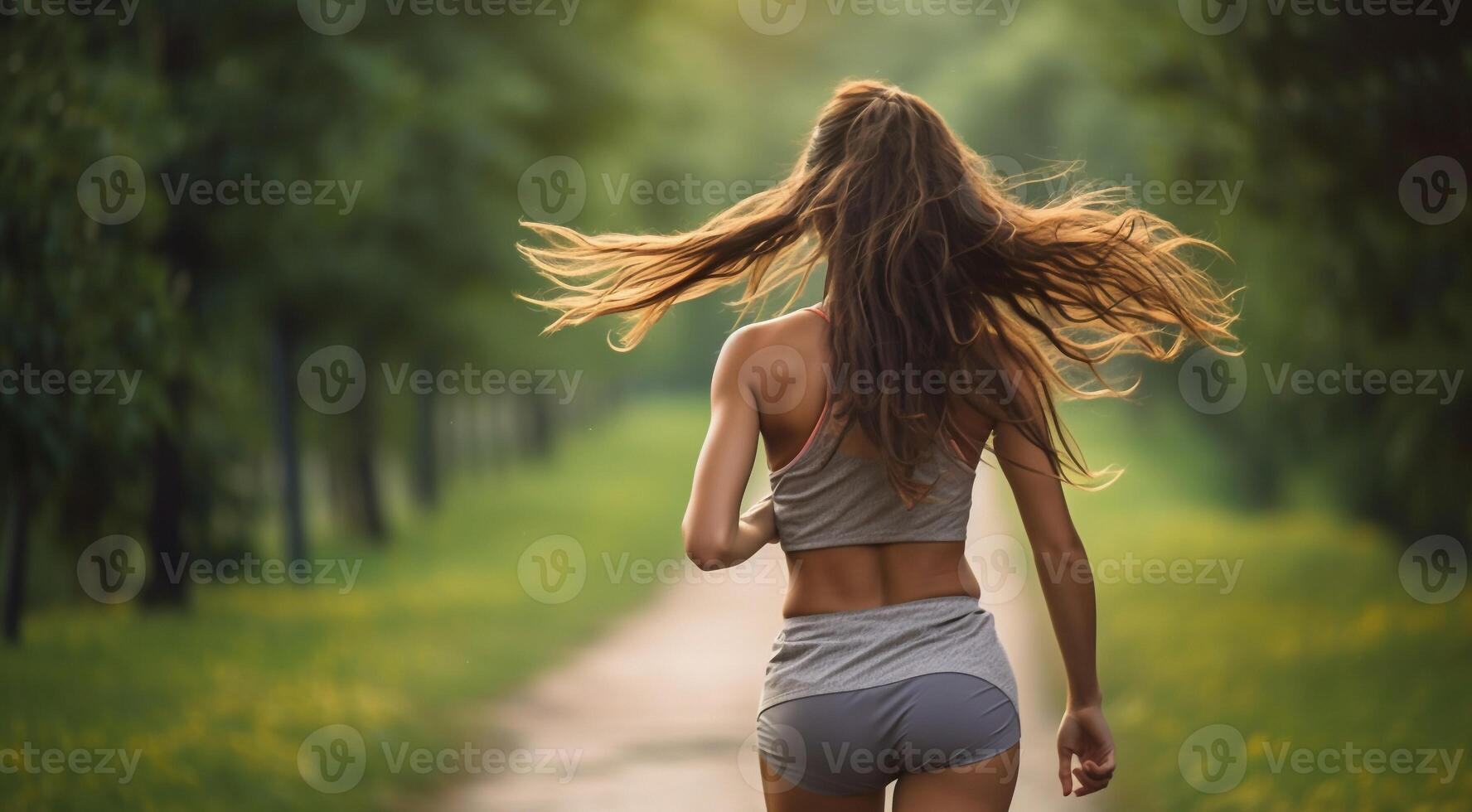 AI generated pretty girl running in nature, sports girl running, young