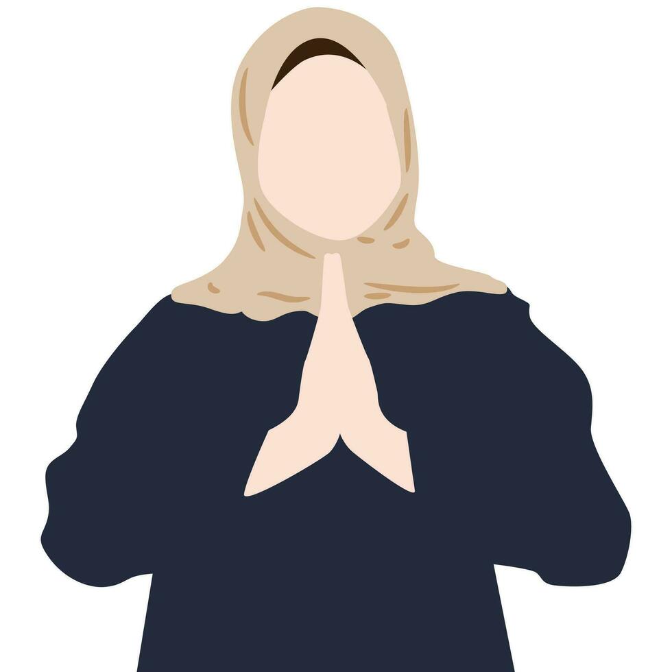 Illustration of Muslim woman in hijab in greeting gesture. vector