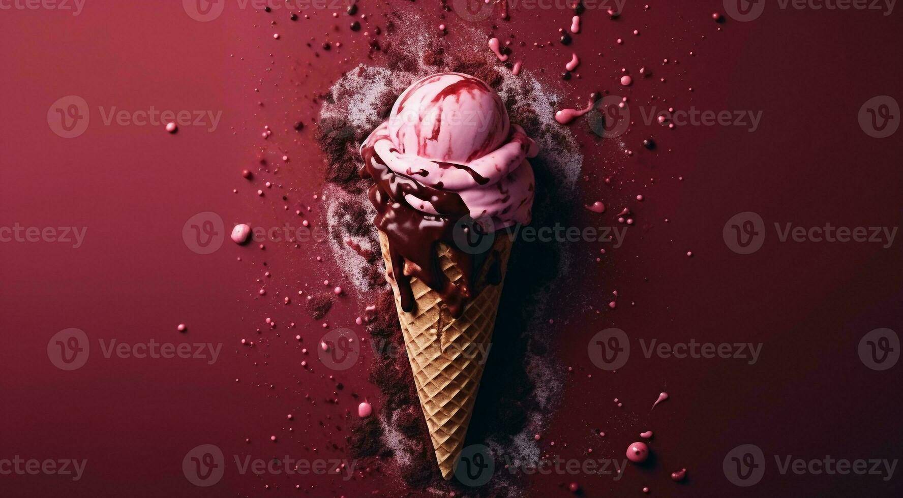 AI generated sweet ice cream on abstract background, colored delicious ice cream on background, colored background, ice cream on colorful background photo