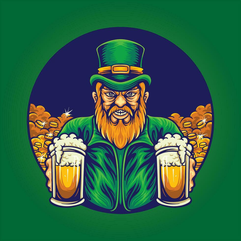 Leprechaun St Paddys cash splash joint drink beer vector illustrations for your work logo, merchandise t-shirt, stickers and label designs, poster, greeting cards advertising business company