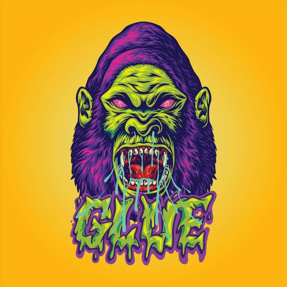 Gorilla glue nightmares scary roar vector illustrations for your work logo, merchandise t-shirt, stickers and label designs, poster, greeting cards advertising business company or brands