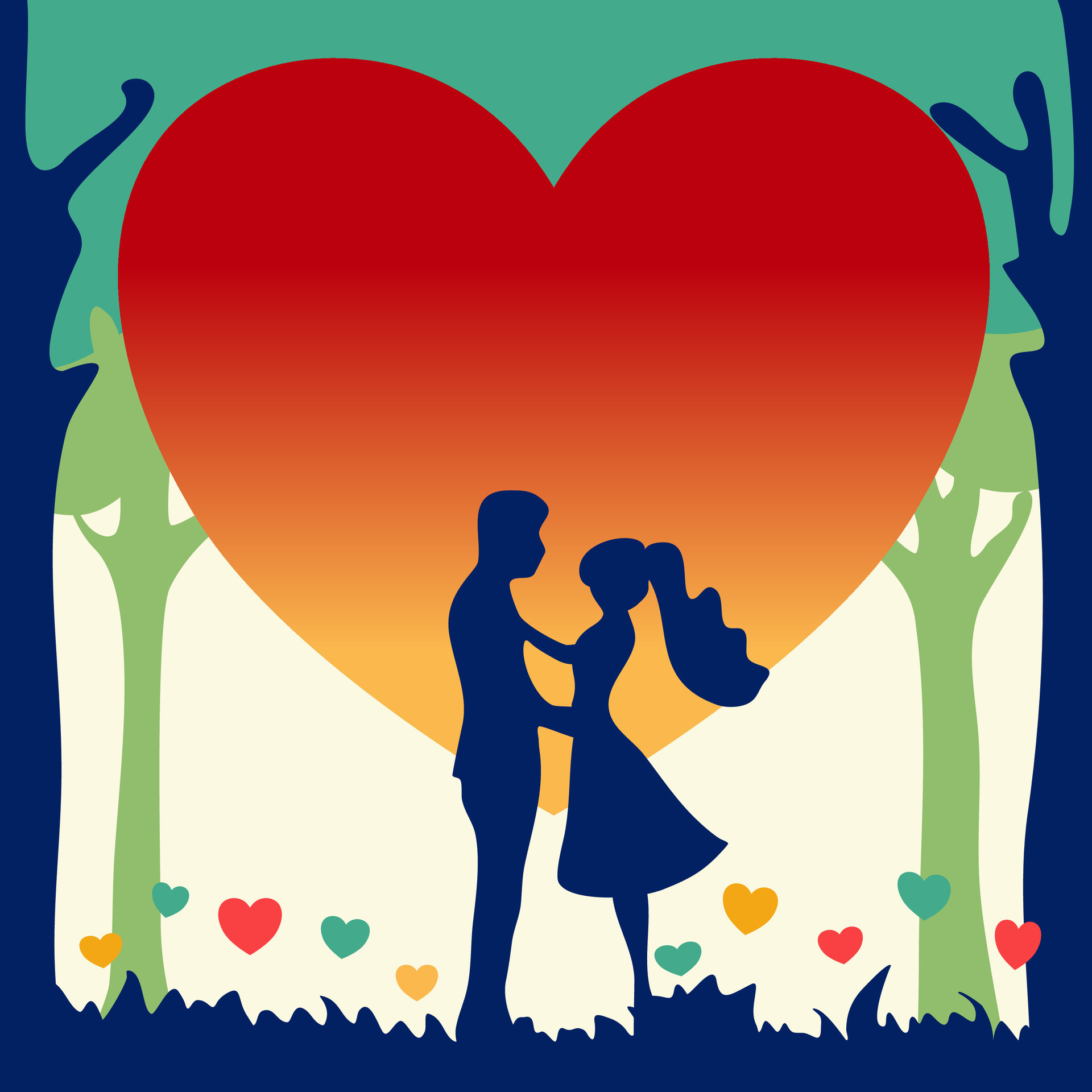 Valentine's Day background of silhouette couples and heart 36129687 ...