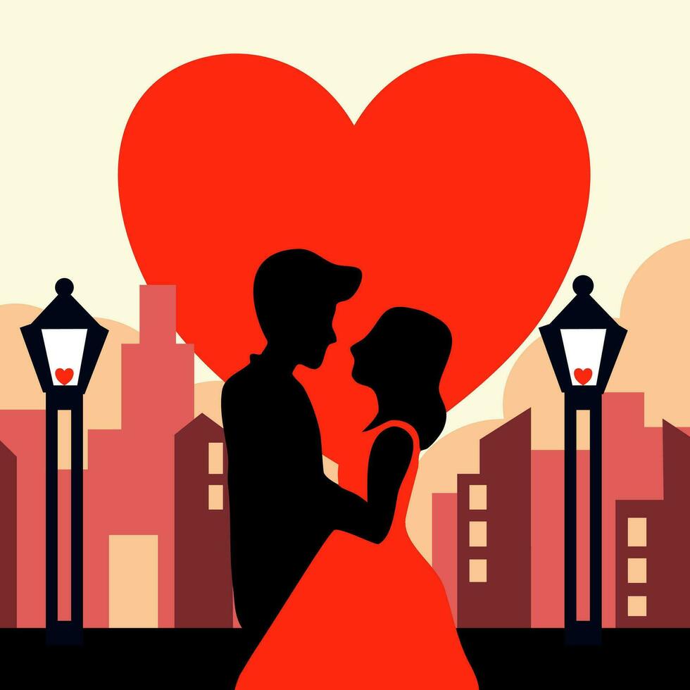 Valentine's Day background of silhouette couples and heart vector