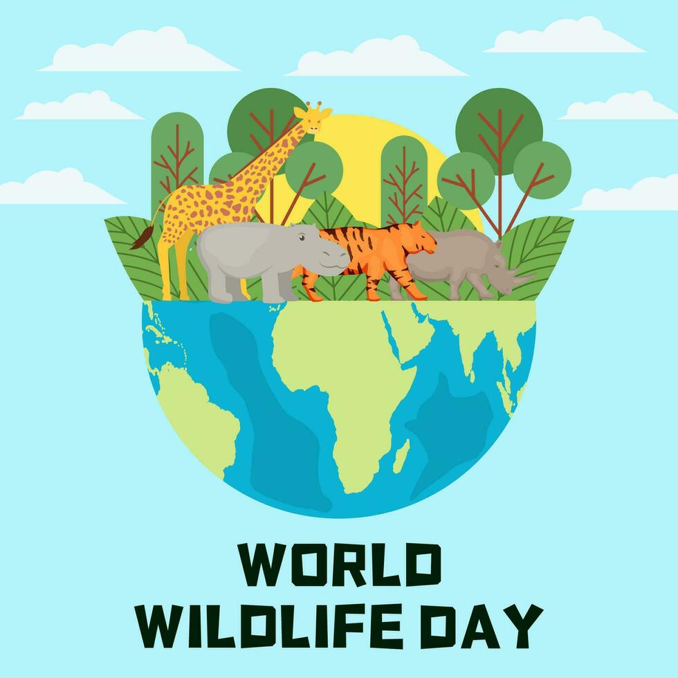 vector world wildlife day illustration in flat design