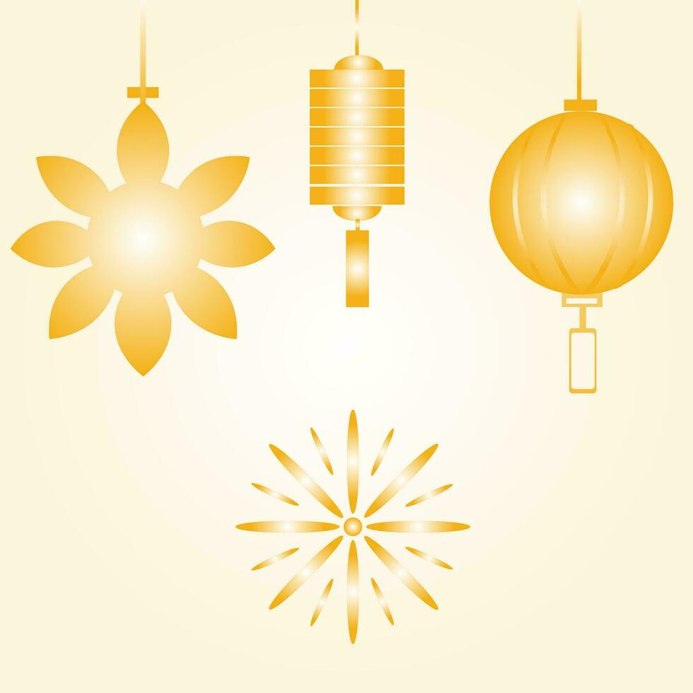 Chinese New Year Icons vector set. Chinese paper lantern and red lamp isolated icons of Asian Lunar.