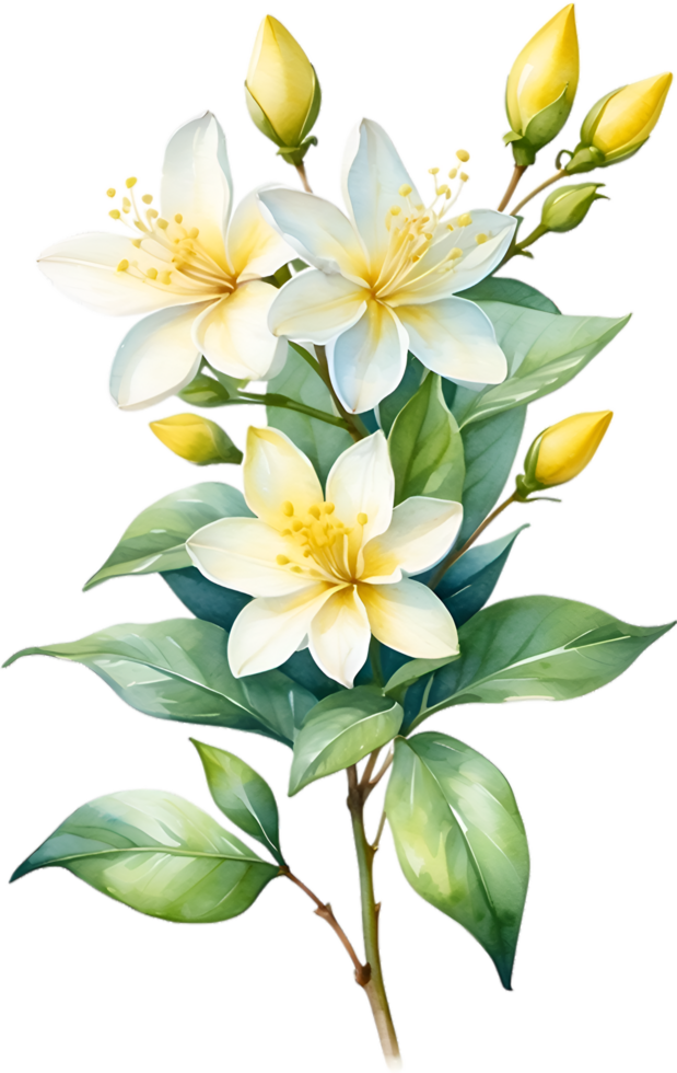 AI generated Watercolor painting of Jasmine flower. Ai-Generated png