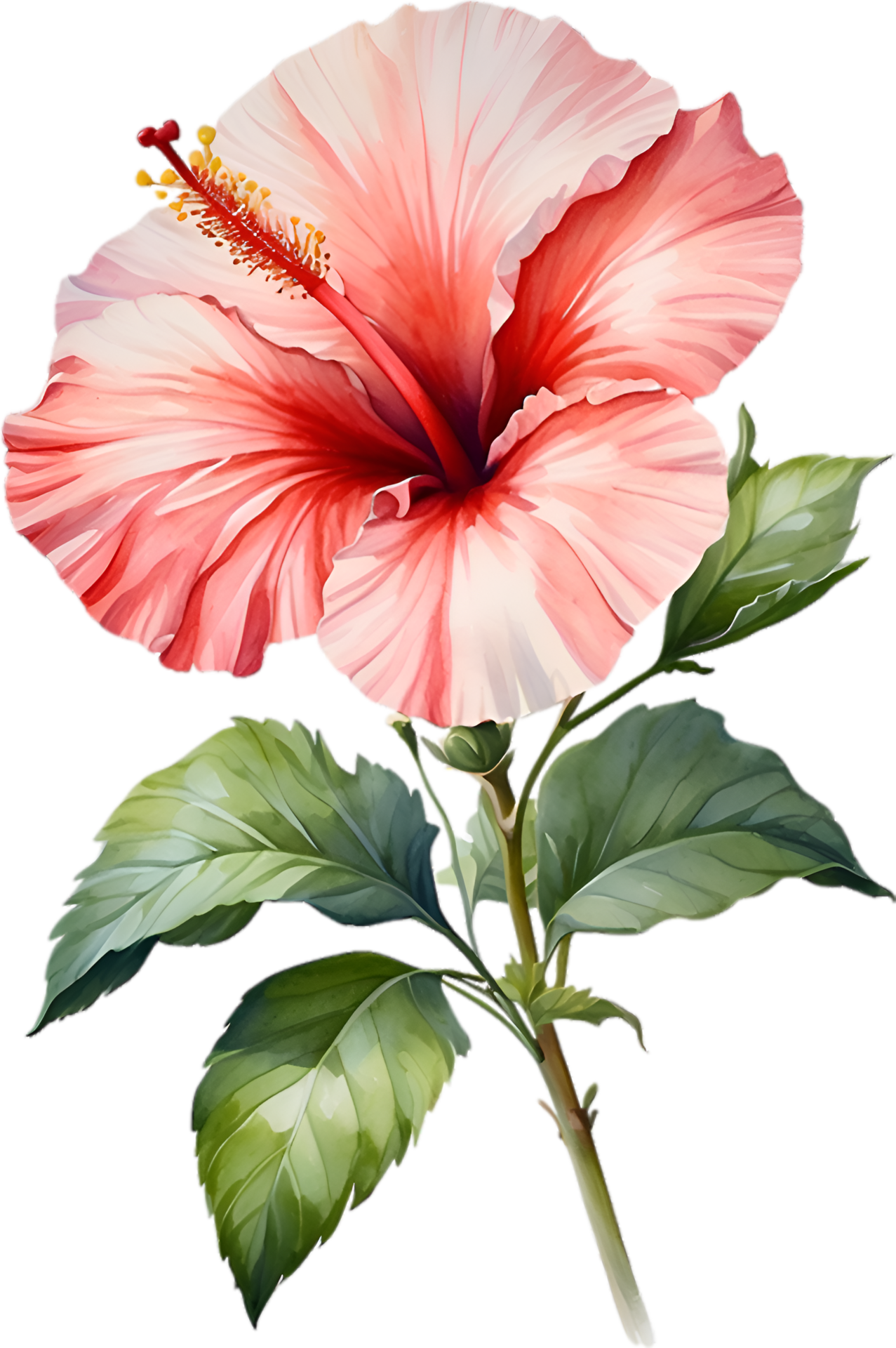 AI generated Watercolor painting of Hibiscus flower. Ai-Generated ...