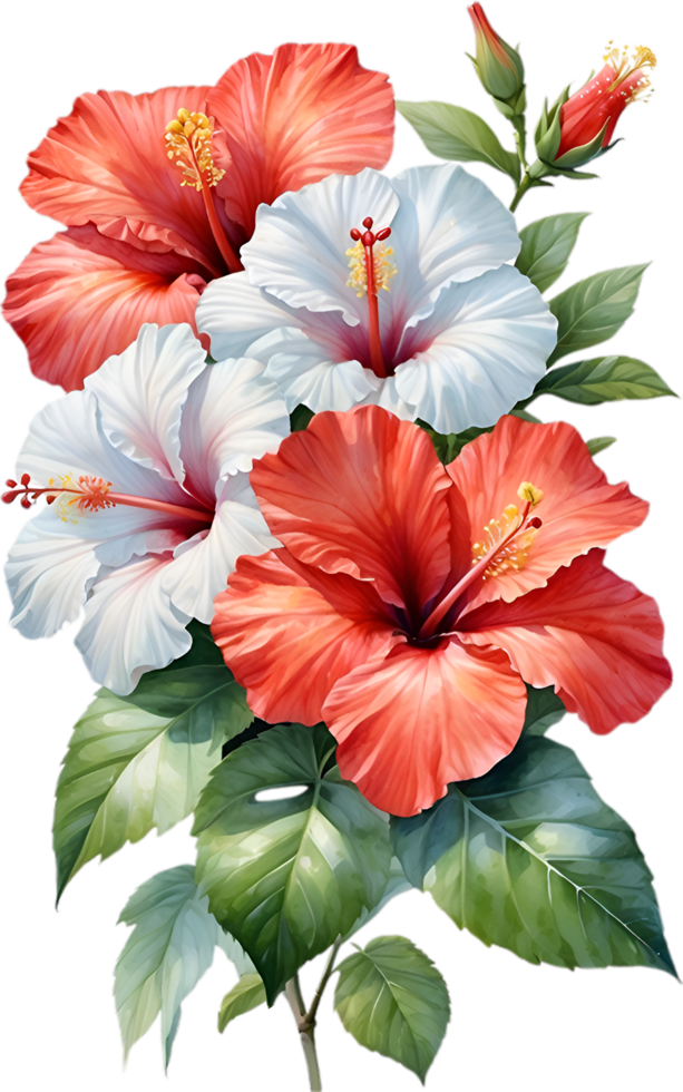AI generated Watercolor painting of Hibiscus flower. Ai-Generated png