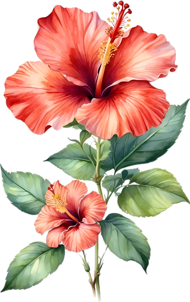 AI generated Watercolor painting of Hibiscus flower. Ai-Generated png