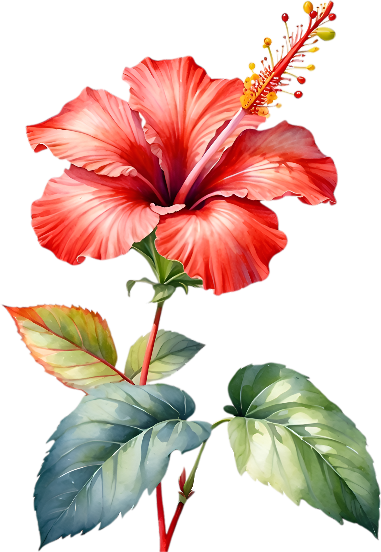 AI generated Watercolor painting of Hibiscus flower. Ai-Generated ...