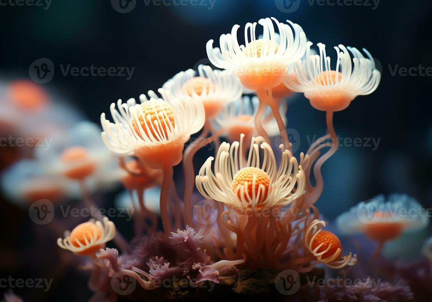 AI generated Colorful anemones in the ocean. Underwater life. photo