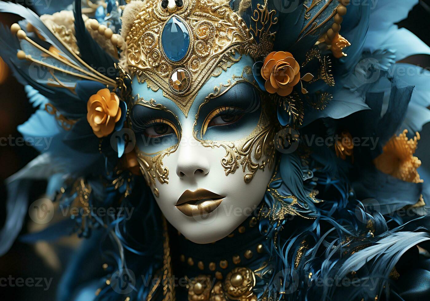 AI generated Venetian carnival mask. Tradition and glamour photo