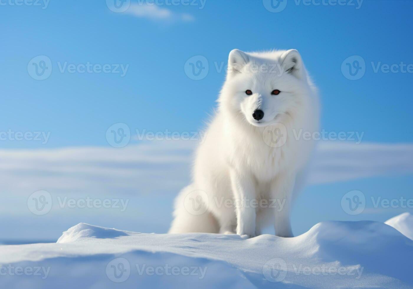 AI generated Polar fox on the snowy ground looking at us photo