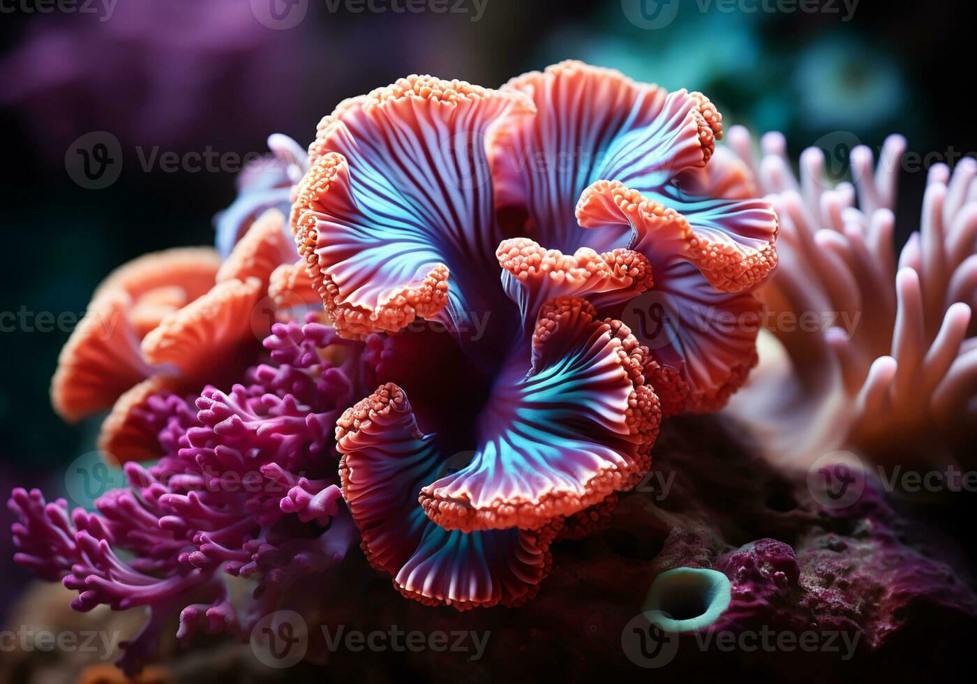 AI generated Colorful corals in the ocean. Underwater life. photo