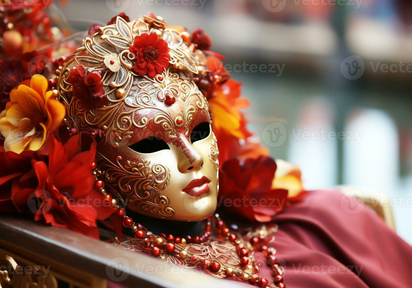AI generated Venetian carnival mask. Tradition and glamour photo