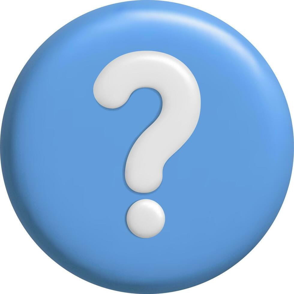 Question mark 3D icon on white background. Realistic 3d blue question