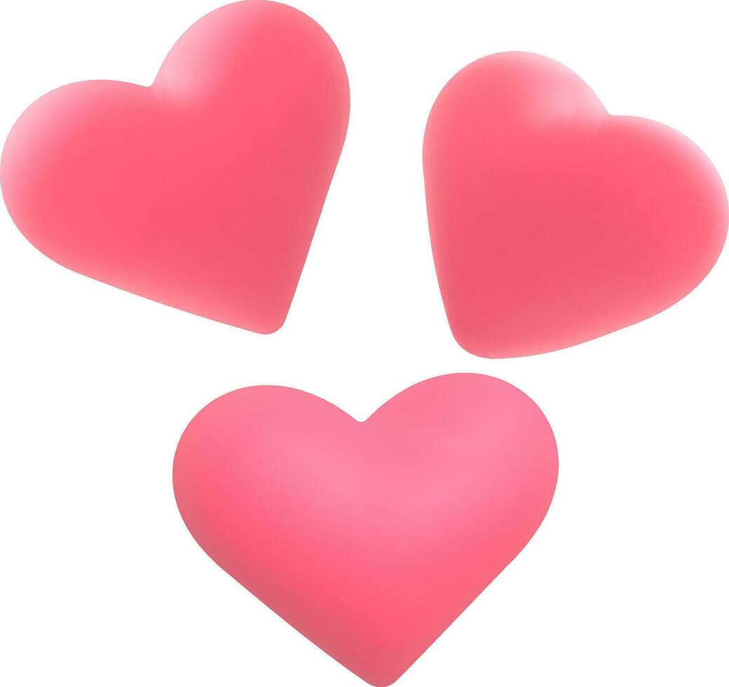 3d pink heart in different projection, isolated on transparent background.  For decoration for Valentine's Day and Mother's Day. Vector illustration