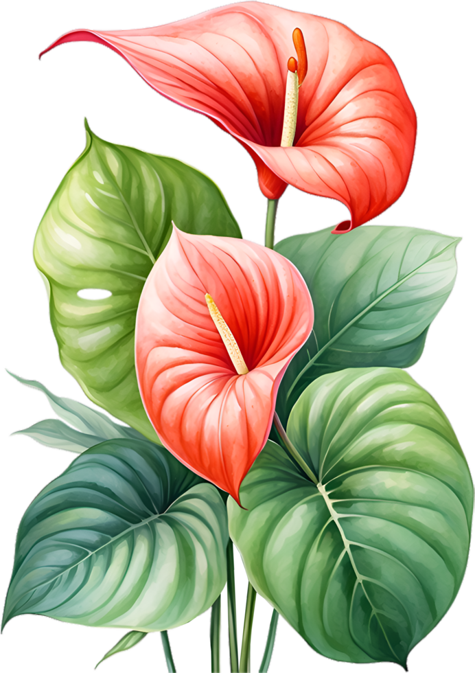 AI generated Watercolor painting of Anthurium flower. Ai-Generated png