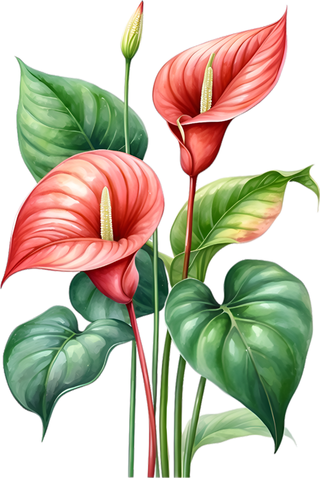 ai gegenereerd waterverf schilderij van anthurium bloem. ai-gegenereerd png