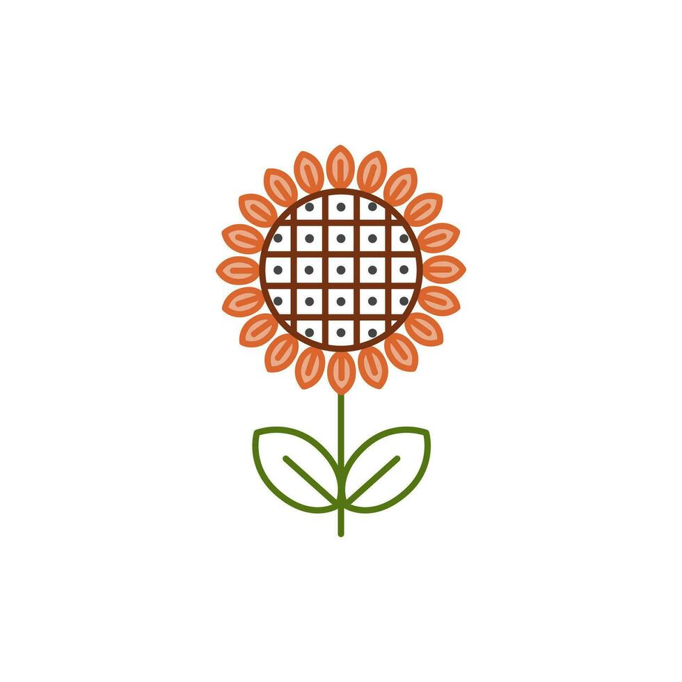 de colores girasol con hojas aislado en el blanco antecedentes. étnico vector floral diseño. flor logo, icono. petróleo cosecha. plano estilo