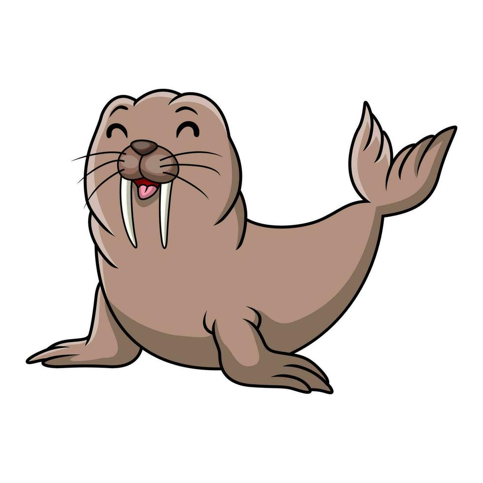 Cute walrus cartoon on white background vector