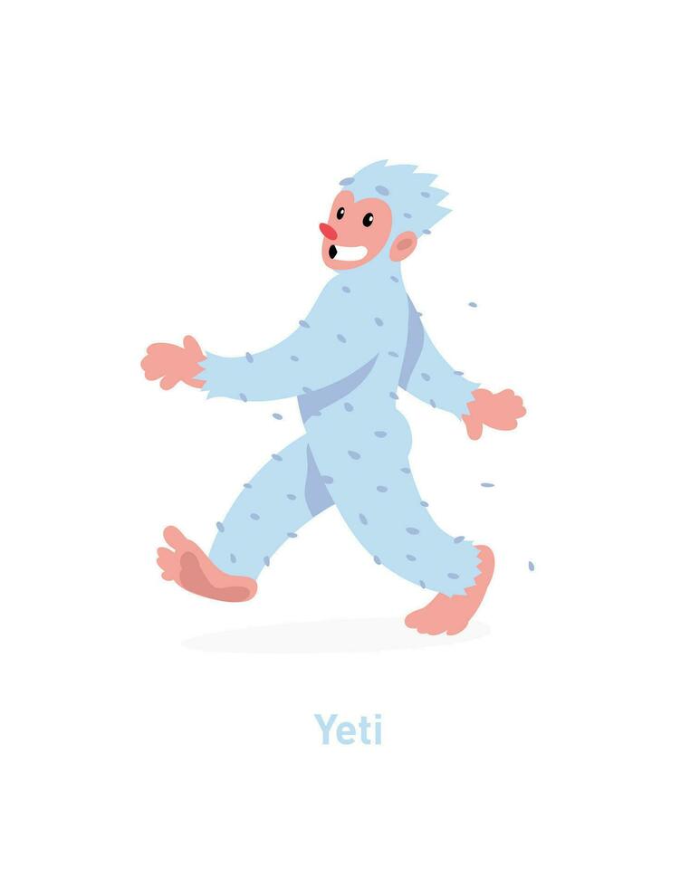 un ilustración de un dibujos animados yeti. vector ilustración. un caminando blanco yeti es próximo. imagen es aislado en blanco antecedentes. plano Moda ilustración para bandera, impresión y sitio web. mascota compañía.