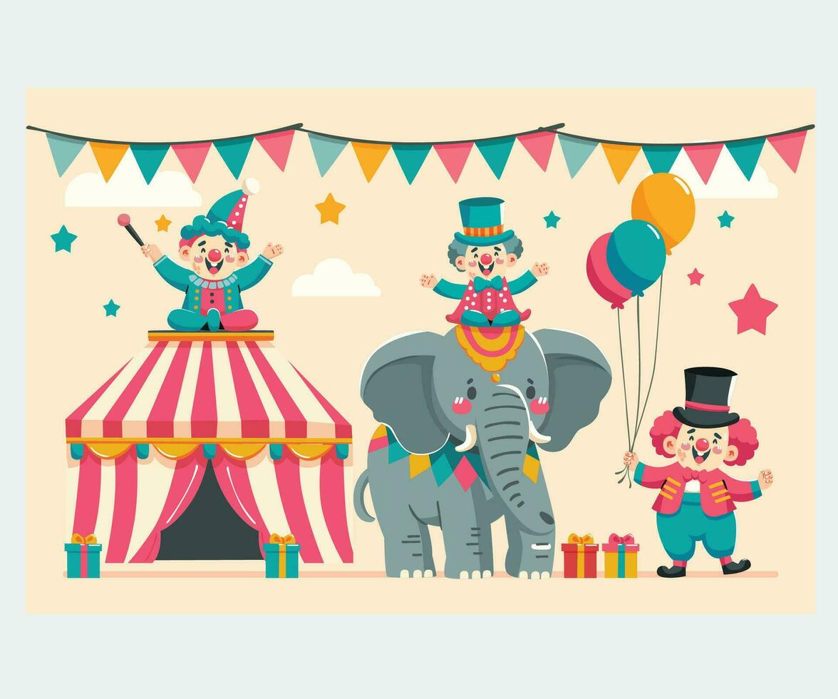 Vector Hand Drawn Circus with Clown Illustration