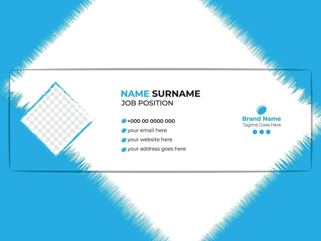 Unique email signature card design template with roughen shapes for personal and brand identity growth or promotion vector