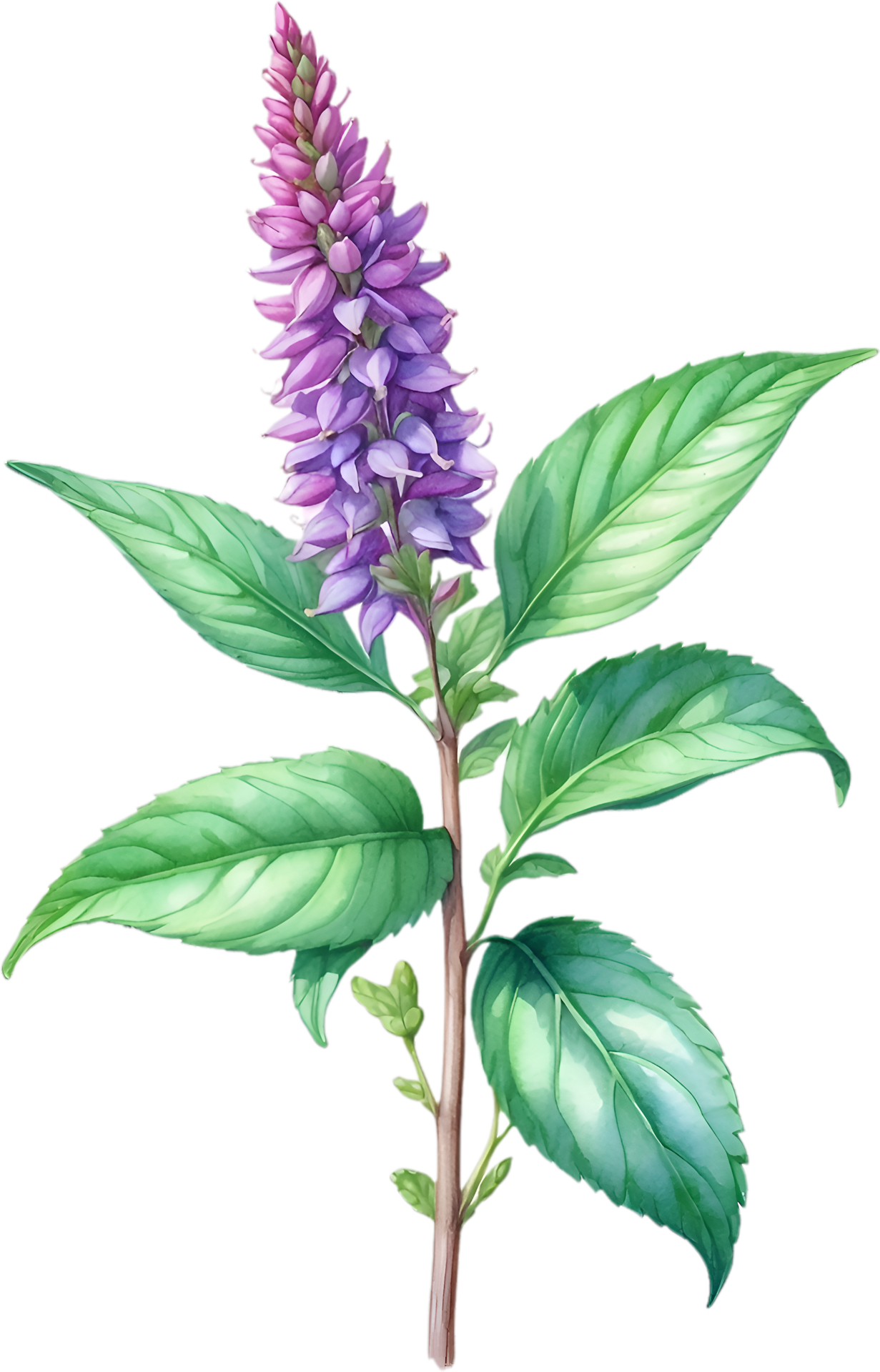 AI generated Watercolor painting of holy basil flower. AiGenerated