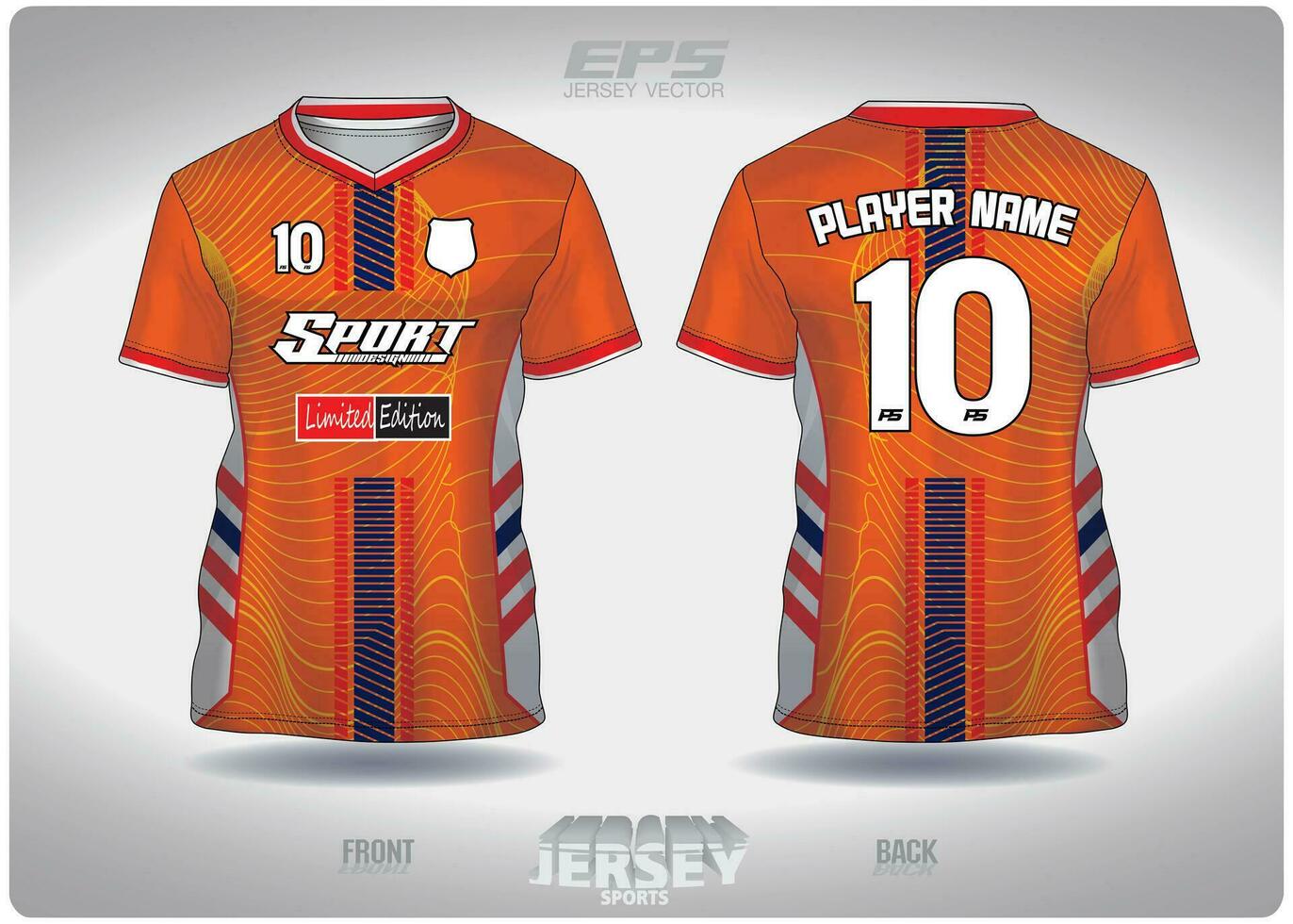 EPS jersey sports shirt vector.Fluttering orange streaks pattern design, illustration, textile background for V-neck sports t-shirt, football jersey shirt vector