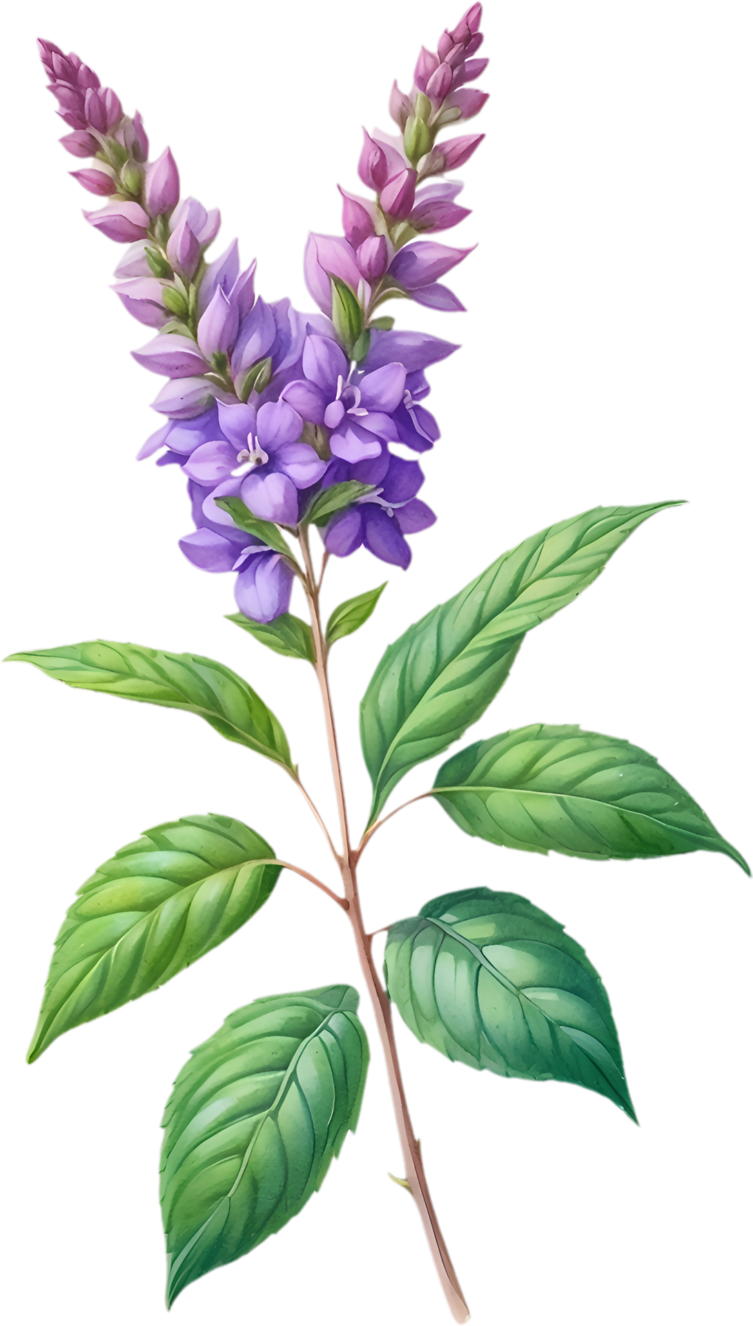 AI generated Watercolor painting of holy basil flower. AiGenerated