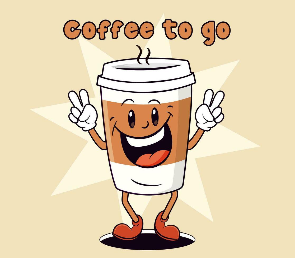 Cartoon coffee cup with quote Coffee to go. vector