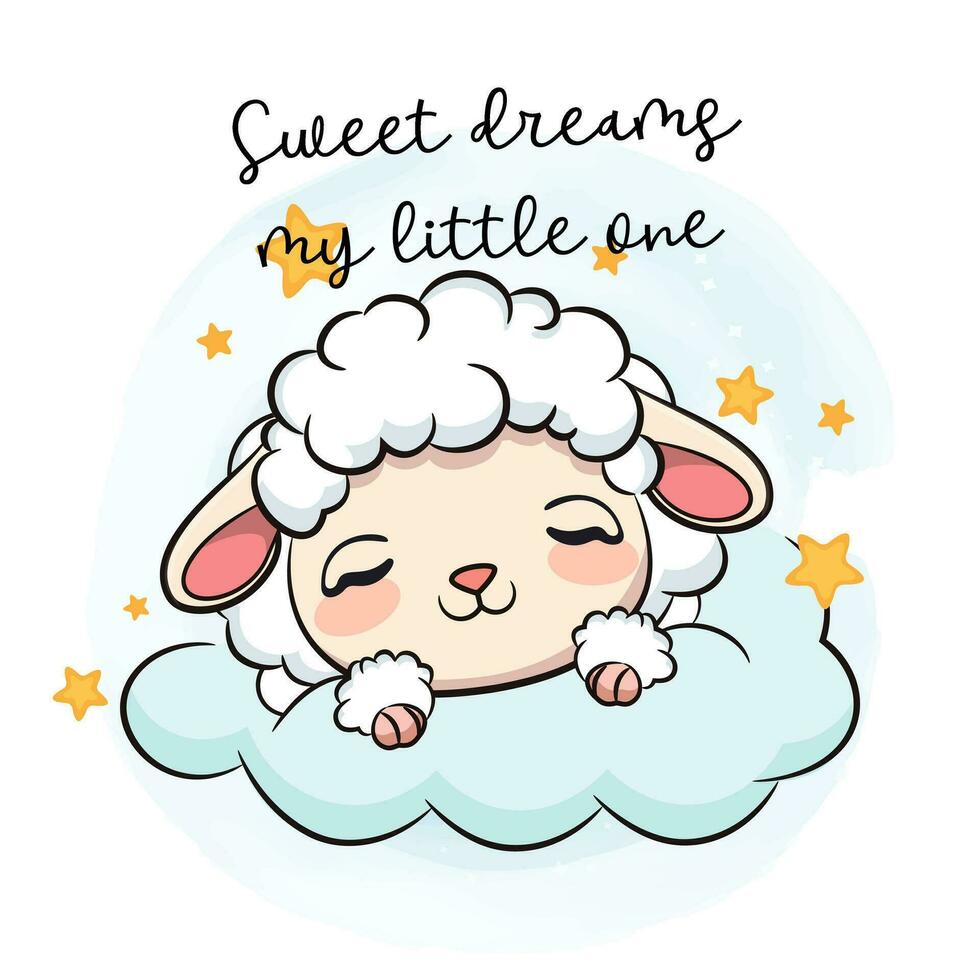 Sweet dreams my little one. Sleeping baby sheep. vector