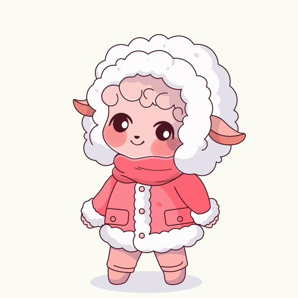 linda kawaii oveja en invierno ropa. vector