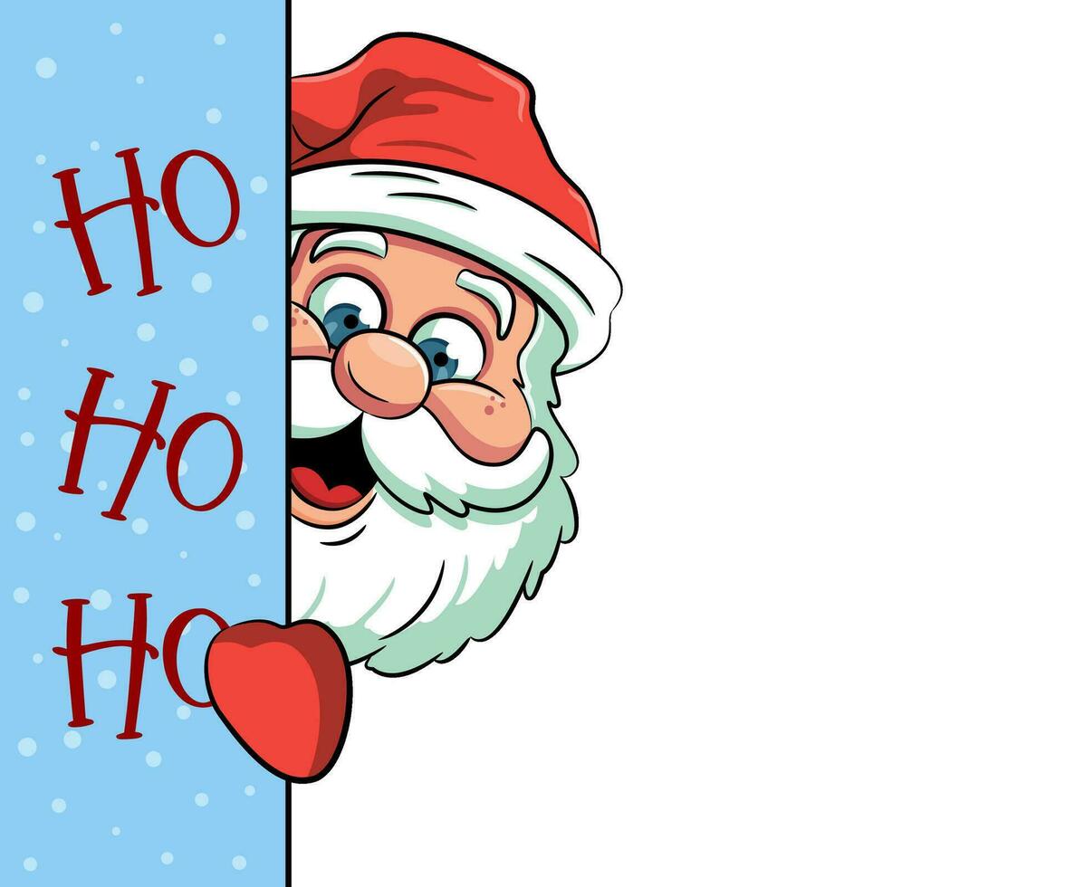 Santa Claus looking out the side in cartoon style. vector