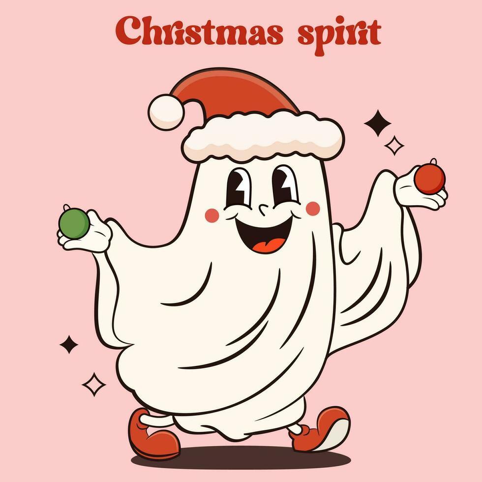 Christmas ghost wearing santa claus hat. vector