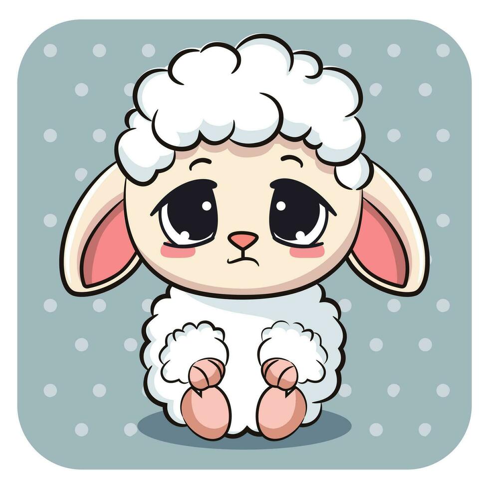 linda triste bebé oveja en dibujos animados estilo. vector