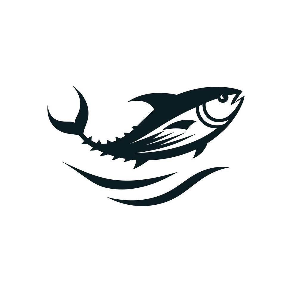 Vector Icon Illustration Silhouetted Ocean Tuna Fish Logo