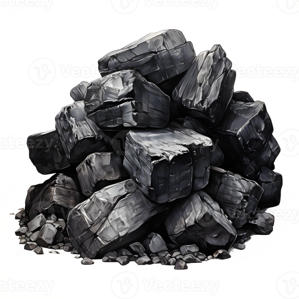 AI generated wood charcoal isolated on transparent background, pile of wood charcoal, generative ai png