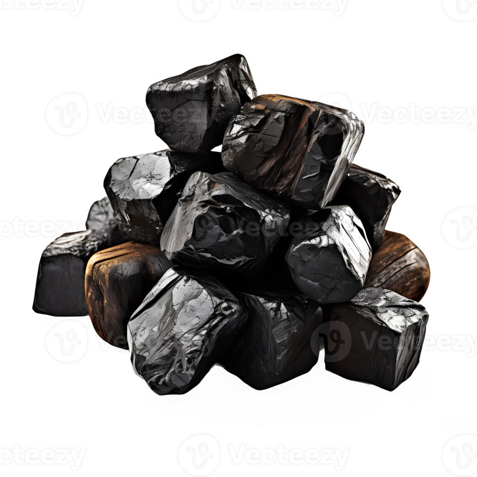 AI generated wood charcoal isolated on transparent background, pile of wood charcoal, generative ai png