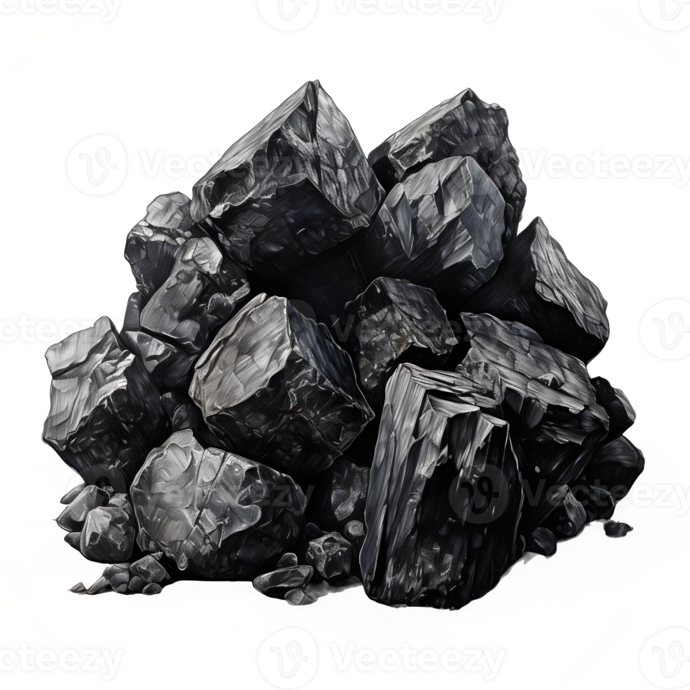 AI generated wood charcoal isolated on transparent background, pile of wood charcoal, generative ai png