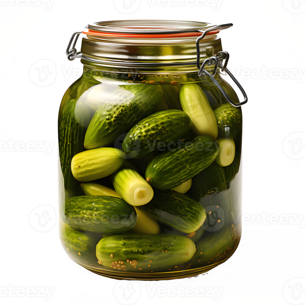 AI generated pickled cucumber isolated on transparent background ,pickles in a jar ,generative ai png