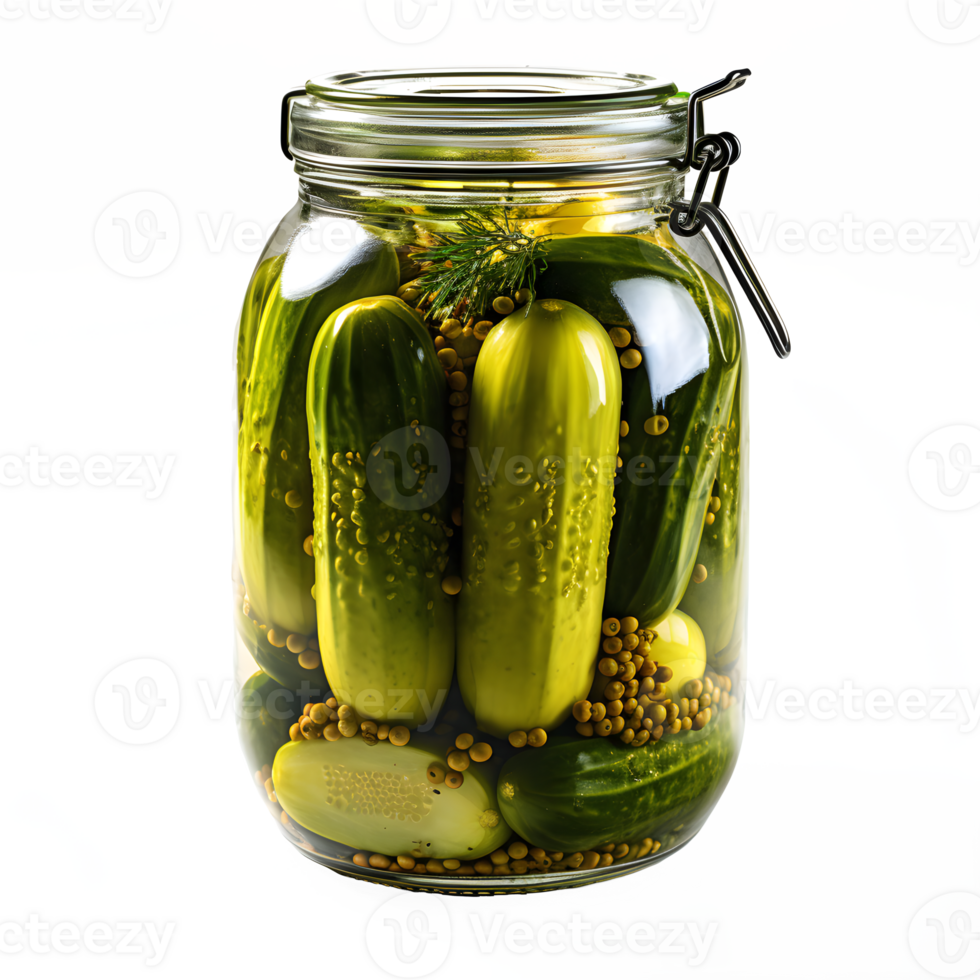 AI generated pickled cucumber isolated on transparent background ,pickles in a jar ,generative ai png