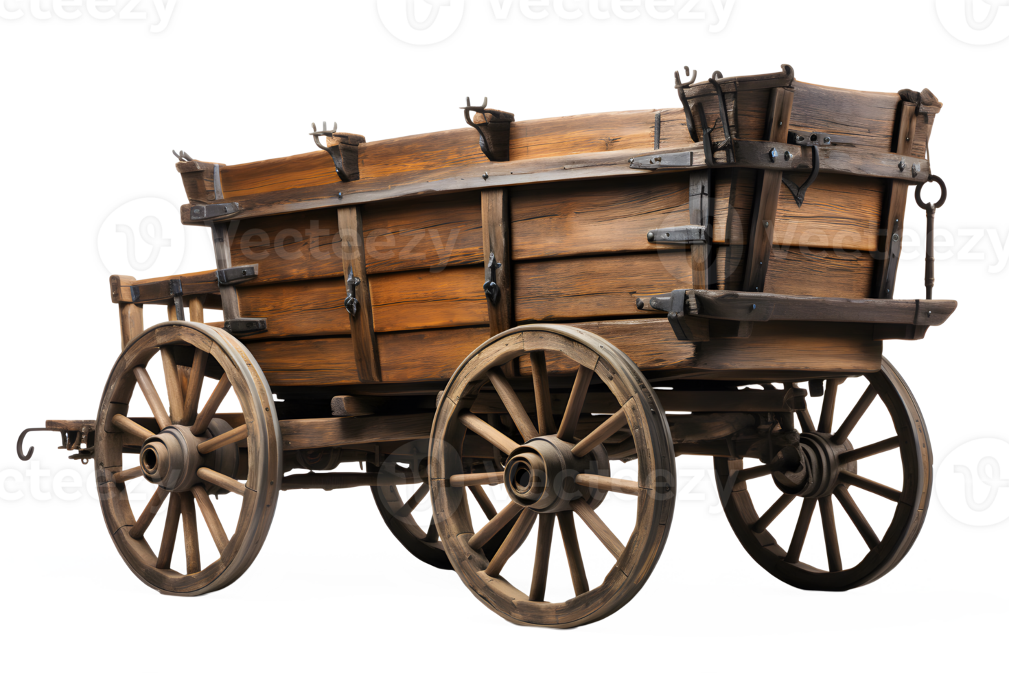 AI generated old wooden cart isolated on transparent background ,vintage wagon png ,generative ai