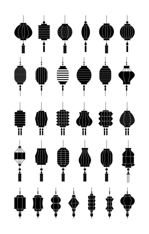 collection of Chinese lanterns silhouette vector