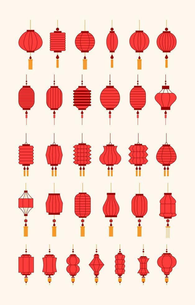 collection of Chinese lanterns vector