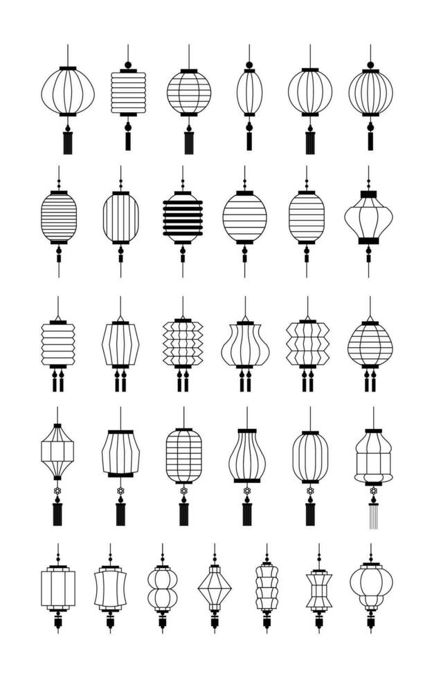 colección de chino linternas silueta vector